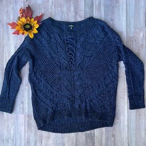 Express Chunky Knit Cut-Out Blue & Black Sweater